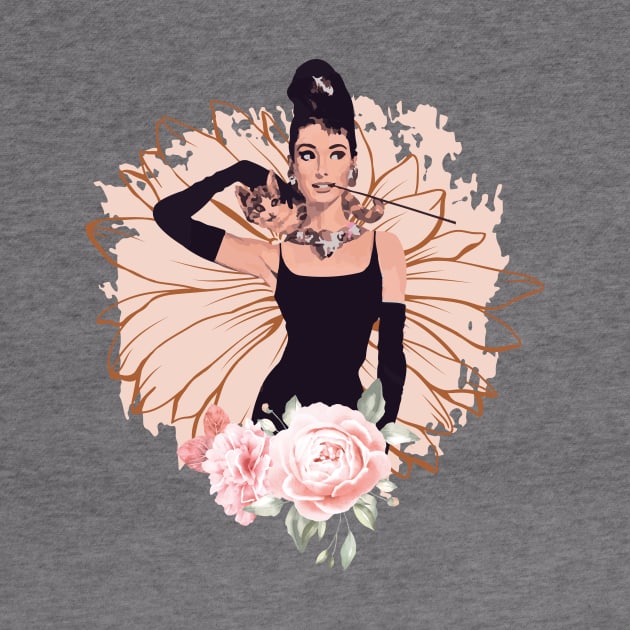 Audrey Hepburn T-Shirt Sticker Flowers Illustration Hoodie Notebook T-Shirt by ivaostrogonac